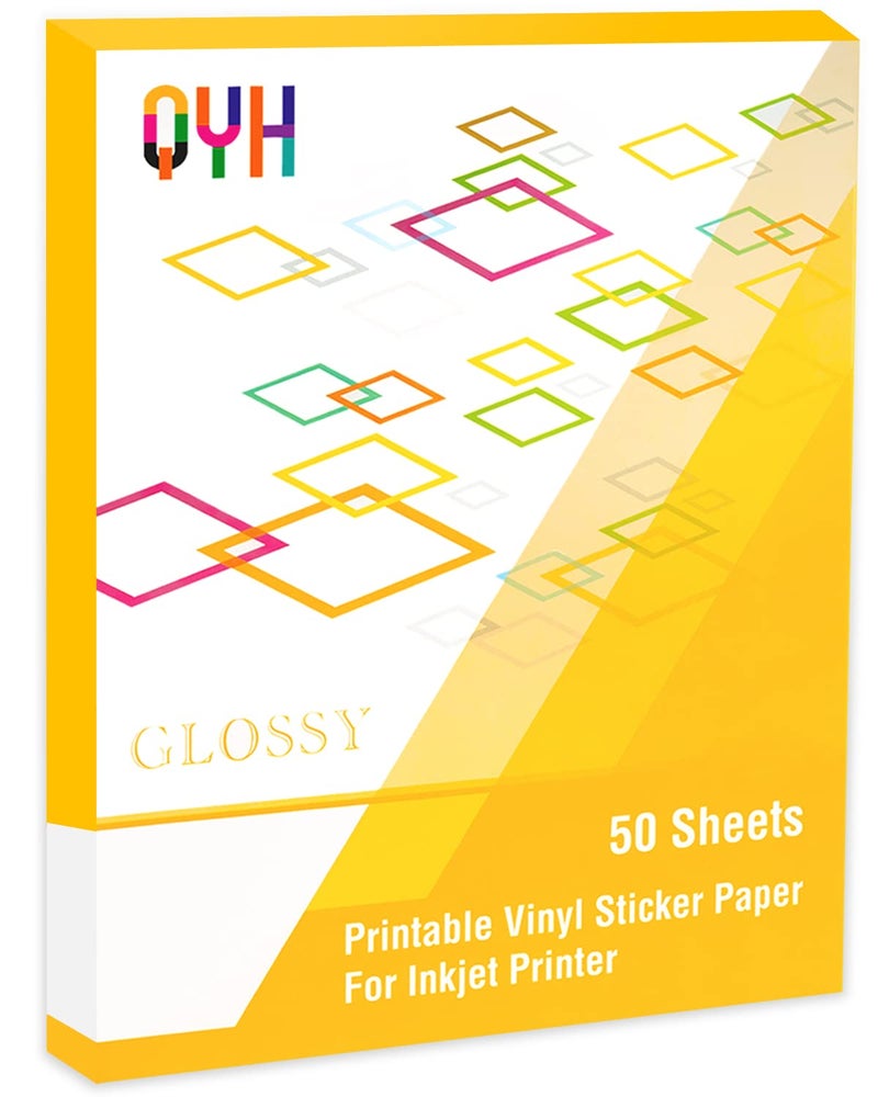 QYH Premium Printable Vinyl for Inkjet Printer-50 Glossy Sticker Paper Waterproof 8.5x11 White Labels - Image 1